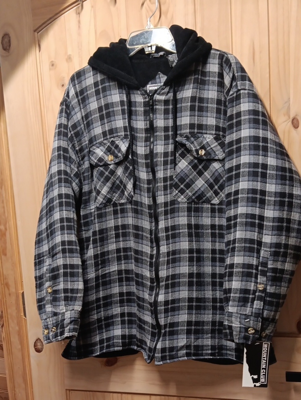 Mountain Club Men's Black & Gray Plaid Hooded Jacket NWT